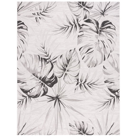 SAFAVIEH Courtyard Keelan Botanical Indoor/Outdoor Area Rug, Ivory/Black, 9' x 12'
