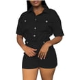 thumbnail image 2 of Hrsba Solid Color Short Sleeve Romper for Women Button Front Top with Pockets and Shorts Summer Outfits, 2 of 4