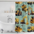 thumbnail image 3 of Construction Truck Shower Curtain, Waterproof Shower Curtains for Bathroom, Cartoon Grips and Bulldozers Green Washable Fabric Bathtub Curtain Set Bath Decor with 12 Hooks Stall 36"x72", 3 of 8
