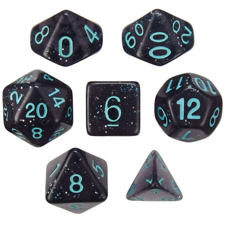 UPC: 0753569808784 | Set of 7 Dice – Midnight Runes – Transparent Gray with Green Glitter and Paint
