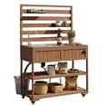 thumbnail image 4 of Mintazer Outdoor 41.7" Rolling Kitchen Island with Sink & Faucet, Garden Potting Bench with Stainless Table Top & 2 Movable Shelves and Bottle Opener, Brown, 4 of 17
