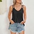 thumbnail image 2 of Women's Camisole Eyelet Top T-shirt Hollow Double Strap Dressy Casual Tank Tops Loose Fit V Neck Solid Vest (Small, Black), 2 of 7