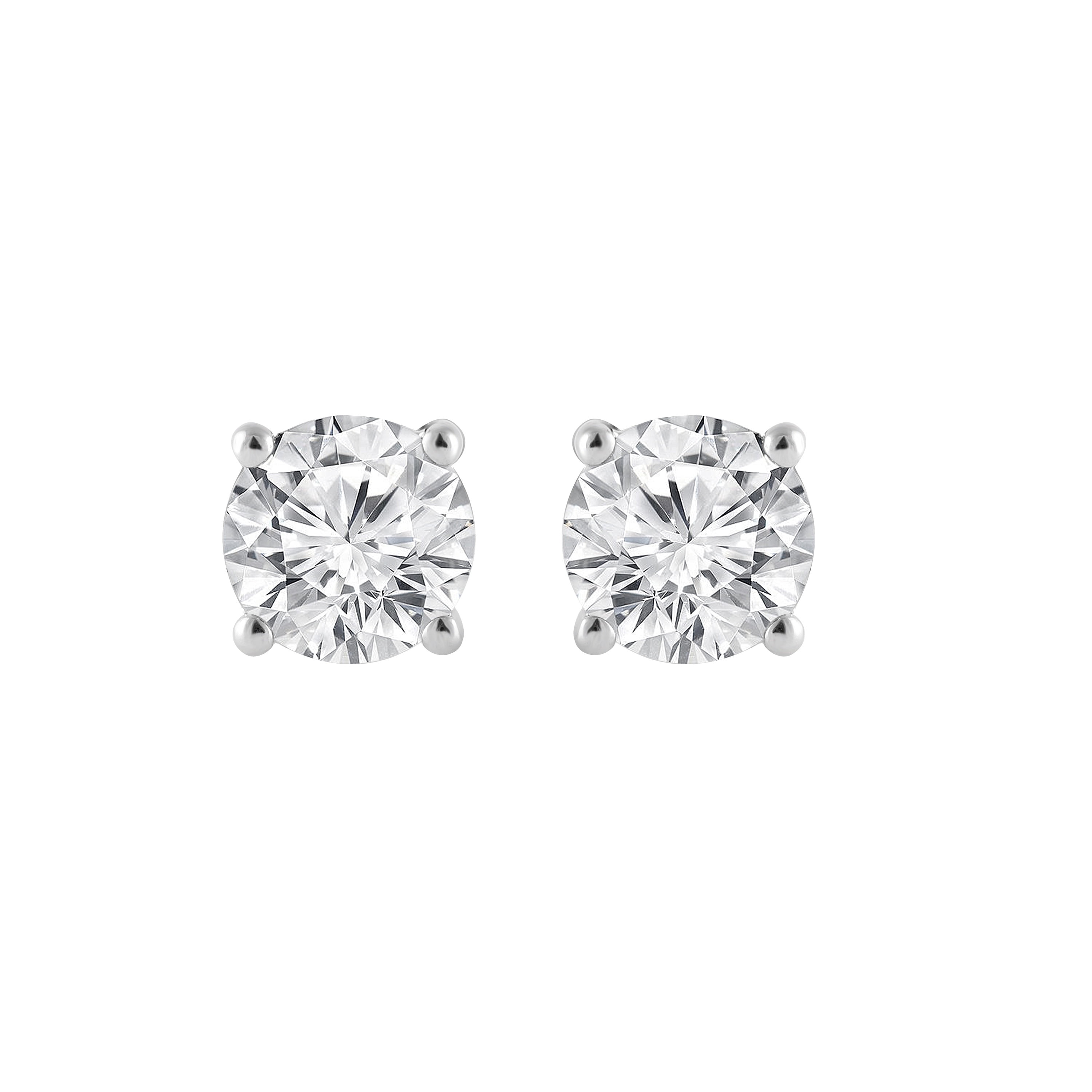 Unique Moments 1 Carat Round Lab Grown Diamond Stud Earrings in 10K White Gold for Women (J, SI-I1)