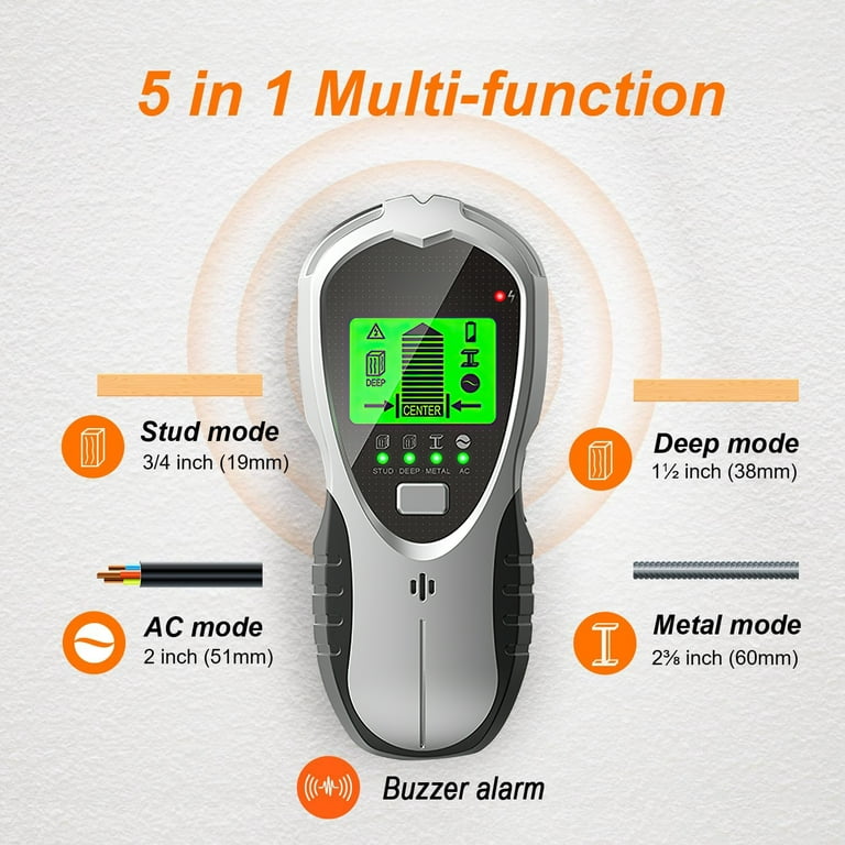 Mecurate Stud Finder Wall Scanner Sensor - 5 in 1 Electronic Stud with LCD  Display & Audio Alarm for Wood AC Live Wire Metal Studs Detection Joist