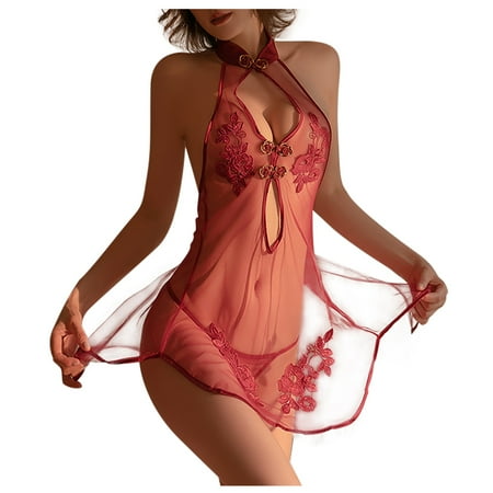

Knosfe Chemise See Through Bodysuit for Women Sleepwear Nightgown Lace Babydoll Women Chemise Sexy Lingerie