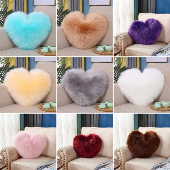 Zhaomeidaxi Valentines Day Decor Fluffy Heart Pillow, Shaggy Plush Faux Fur and Sherpa, Cute Soft Throw Cushion, Decorative for Home Bed Couch - Multicolor, Heart Shaped