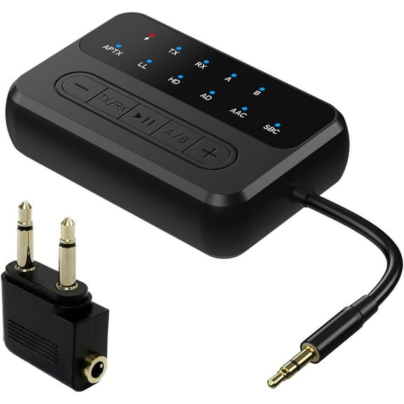 LC-dolida 2-in-1 Bluetooth Transmitter Receiver, 5.4 Wireless Adapter with 3.5 Aircraft Nose, Dual Link AptX Adaptive Low Latency HD Sound Quality for Home, Stereo, Airplane, Boat, Gym (Black)
