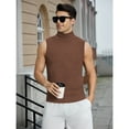 thumbnail image 6 of OYOANGLE Men's Ribbed Knit Turtleneck Tank Top Casual Slim Fit Sleeveless Vest Brown S, 6 of 6
