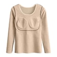 thumbnail image 2 of Thermal Underwear Shirt for Women Long Sleeve Shirts Boat Neck Basic Layering Shirt Color Beige Size L, 2 of 3