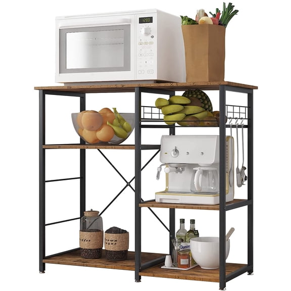 3-Tier Kitchen Baker's Rack Utility Microwave Oven Stand Storage Cart Workstation Shelf, Rustic Brown W5s-FG