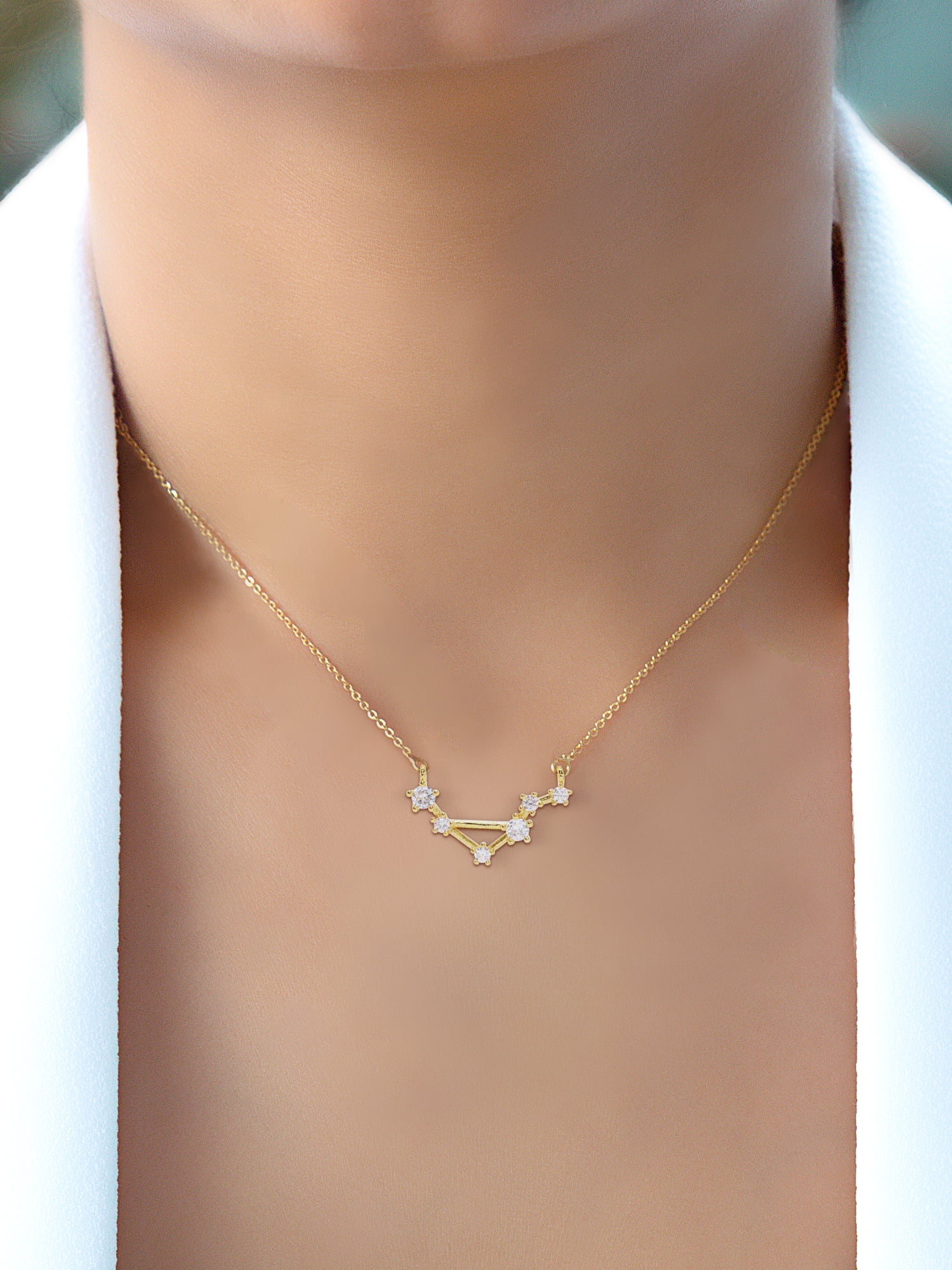 Personalized Constellation Necklace with Cubic Zirconia with 18-inch Link chain in Sterling Silver or 14K Gold Plated Sterling Silver