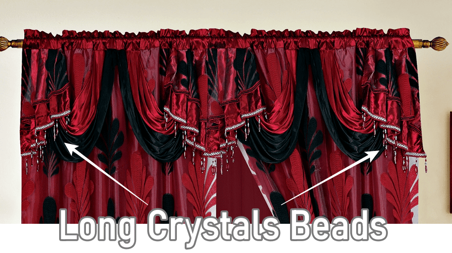 Complete Set Shopia 2 Tone Luxury Jacquard Chiffon with Attached Valance with Beads and Tassels Window Curtain Bedroom, Living Room, and Dining Room (108 x 84 inches)