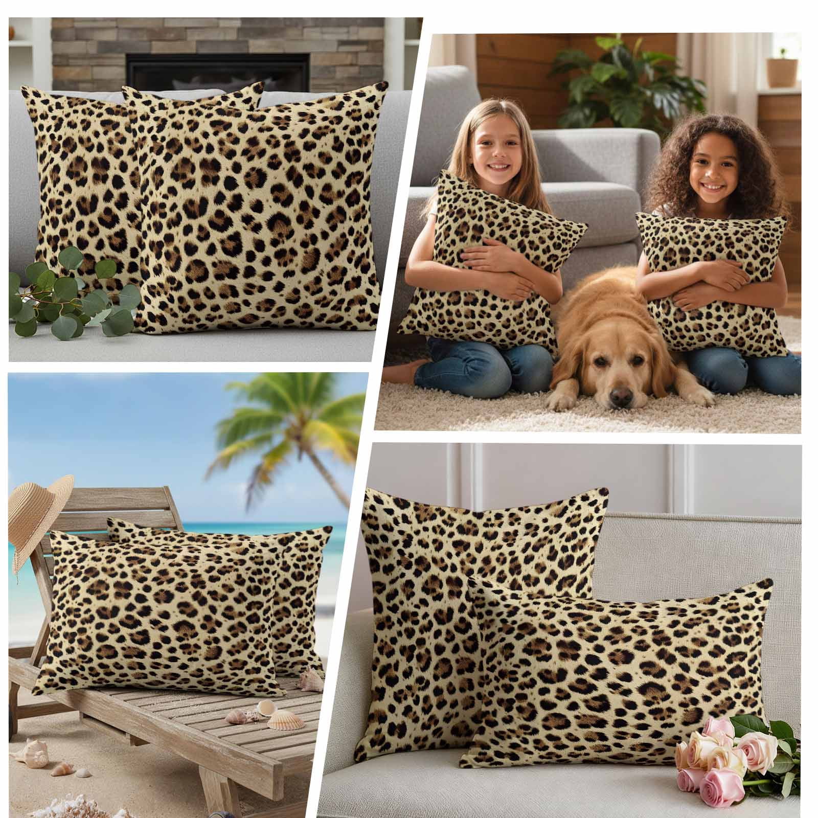 Leopard Printed Waterproof Outdoor Pillow Covers 16''x16'' Set of 2, Patio Furniture Cushion Covers for Chairs, Modern Animal Fur Patterns Decorative Pillow Cases for Garden/Pool/Beach