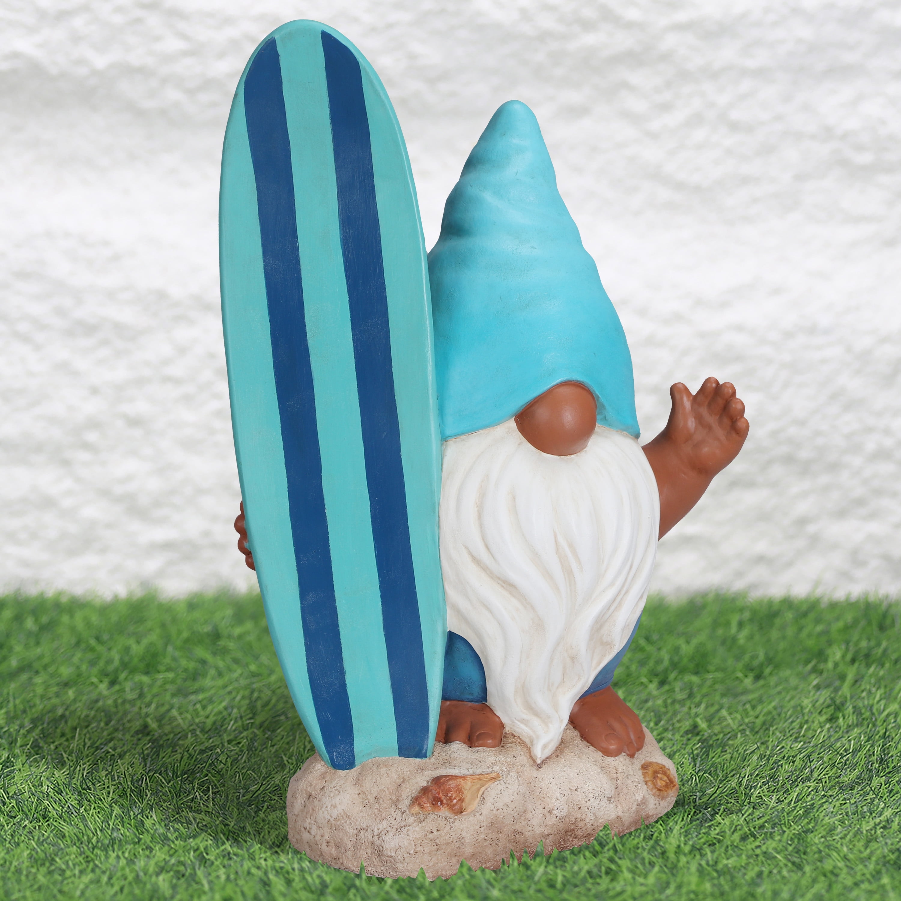 Mainstays Outdoor Blue Surfer Gnome Garden Statuary, 8 in L x 5 in W x 13.88 in H