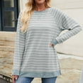 thumbnail image 2 of ShomPort Womens Striped Long Sleeve Shirts Cotton T-Shirt Loose Crew Neck Tunic Tops Fall, 2 of 8