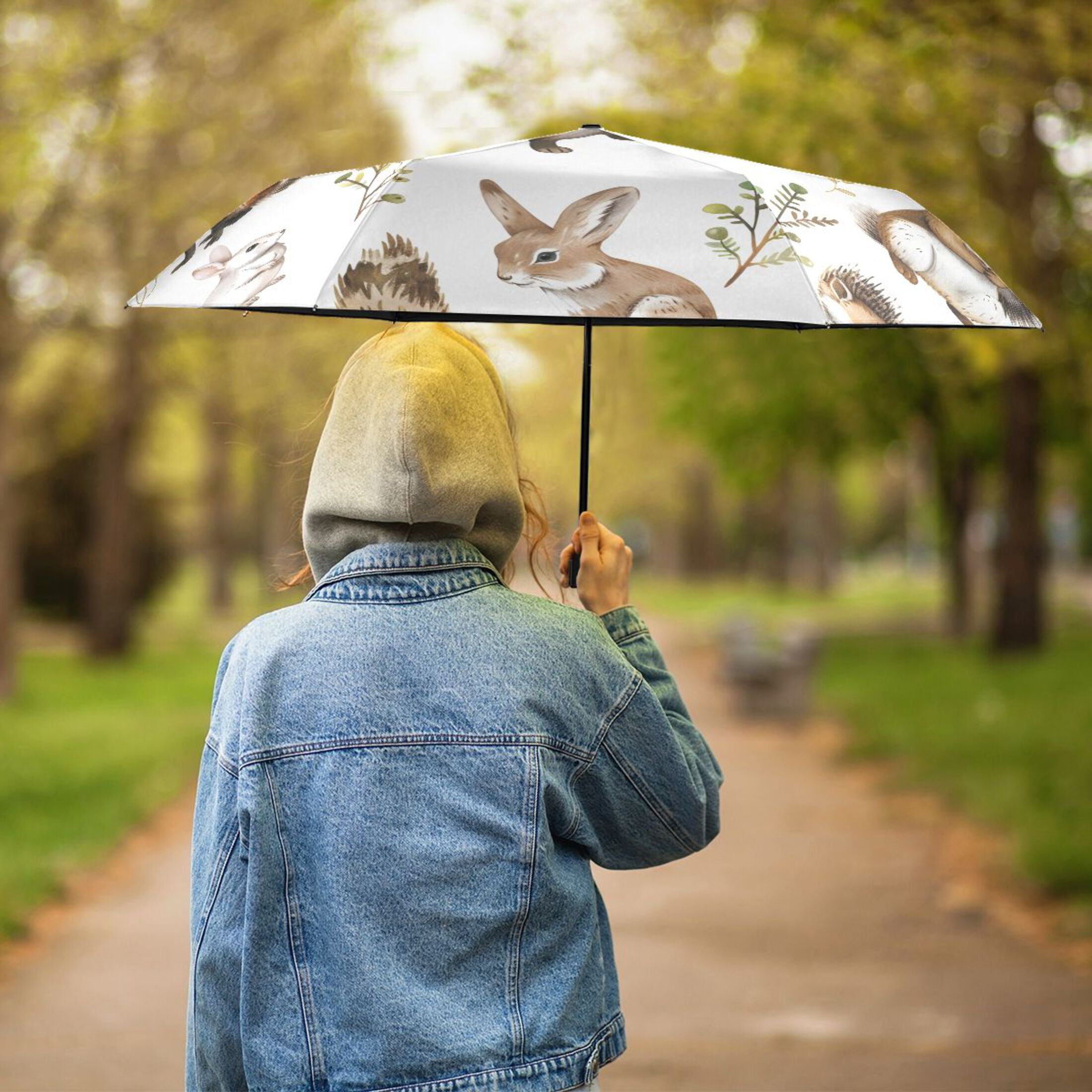 ALAZA Cute Forest Animals UPF 50+ Compact Folding Umbrella for Rain Travel Umbrella Packable