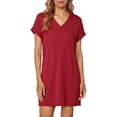 thumbnail image 4 of ClodeEU Women's V Neck Short Sleeve Dress with Roll Tab Sleeves,Solid Color Casual Midi Dress Red,Womens Plus M, 4 of 5