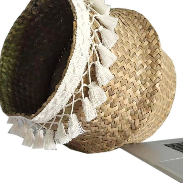 Cesta De Paja Tejida Natural Cesta De Almacenamiento Tejida Plegable Cesta De Paja Para Plantas ANGGREK Otros