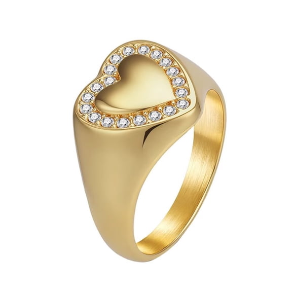 PAMTIER Men's Women's Stainless Steel Individualistic Zirconia Heart Ring Gold Size 8