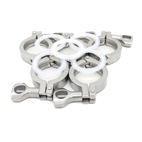 QiiMii Abrazadera triple de acero inoxidable 304 de un solo pasador resistente con tuerca de mariposa para virola TC de 1,5 pulgadas con 1 junta de silicona (paquete de 5)