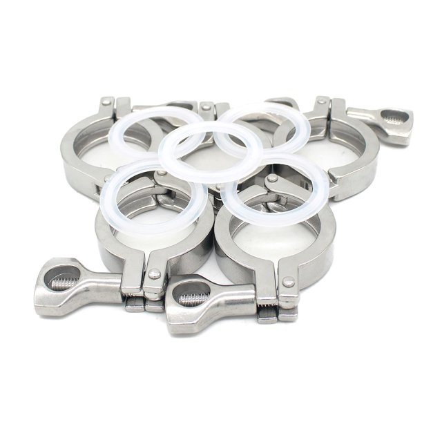 QiiMii Abrazadera triple de acero inoxidable 304 de un solo pasador resistente con tuerca de mariposa para virola TC de 1,5 pulgadas con 1 junta de silicona (paquete de 5)