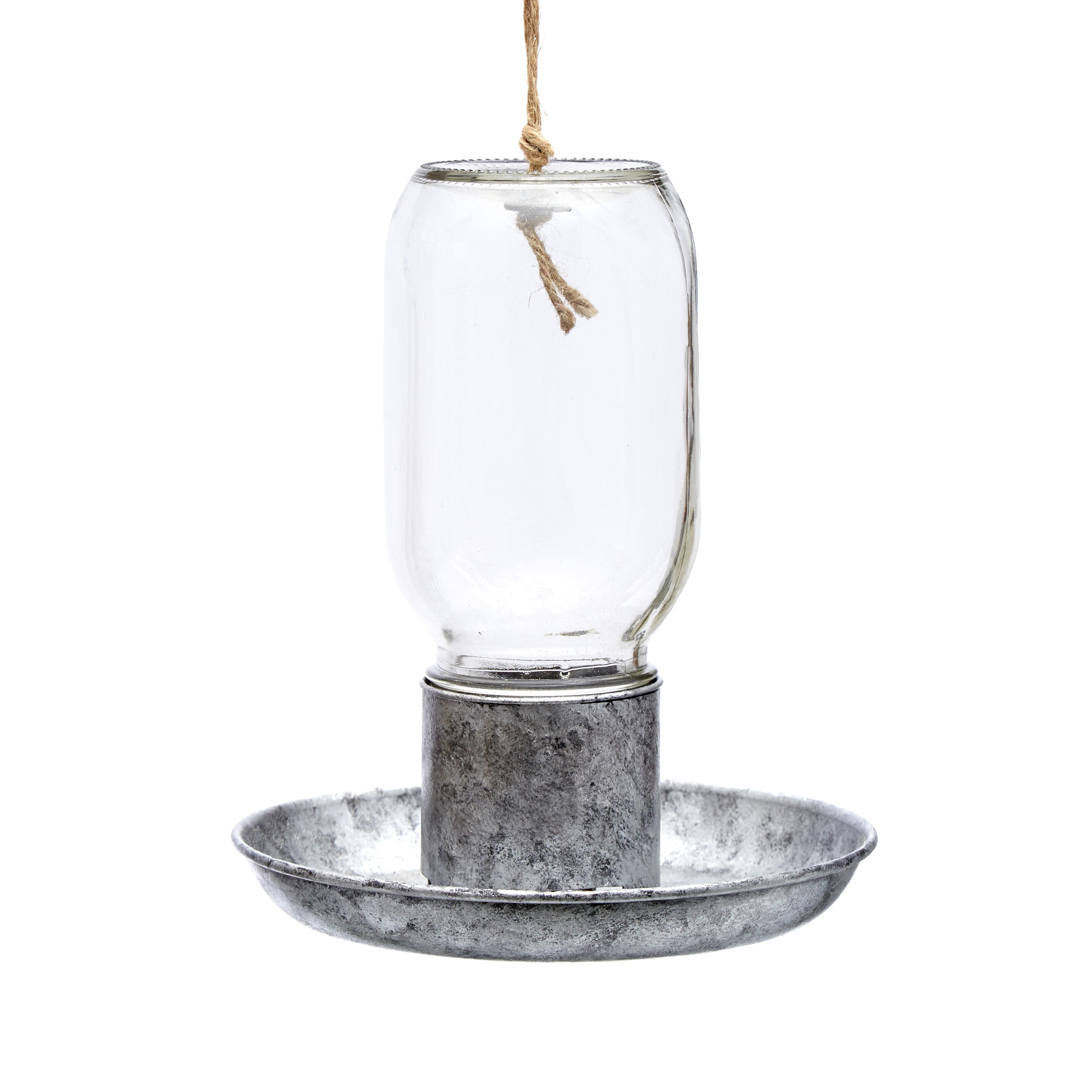 Hanging Mason Jar Bird Feeder with Galvanized Metal Base