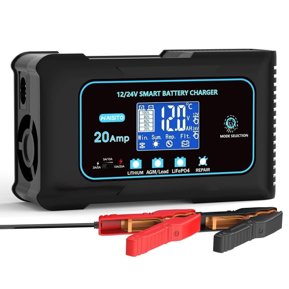 Cargador de batería inteligente Haisito de 20 amperios, 12 V/24 V para coche y camión