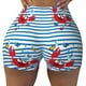 thumbnail image 2 of Balery Red Funny Crab on Blue Stripe Pantalones cortos de entrenamiento estampados para mujer, sin costuras, ajustados, para gimnasio, yoga, correr, deportes, ejercicio activo, fitness.-Small, 2 of 8