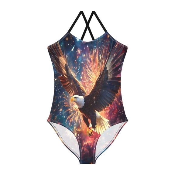 BZSMCE One-Piece Swimsuit with Crisscross StrapsBrilliant EaglePattern