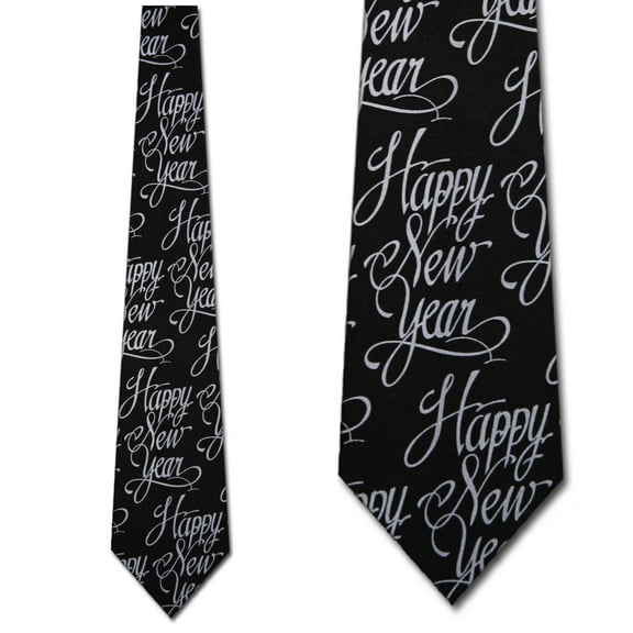 Happy New Year (Black) Necktie Mens Tie
