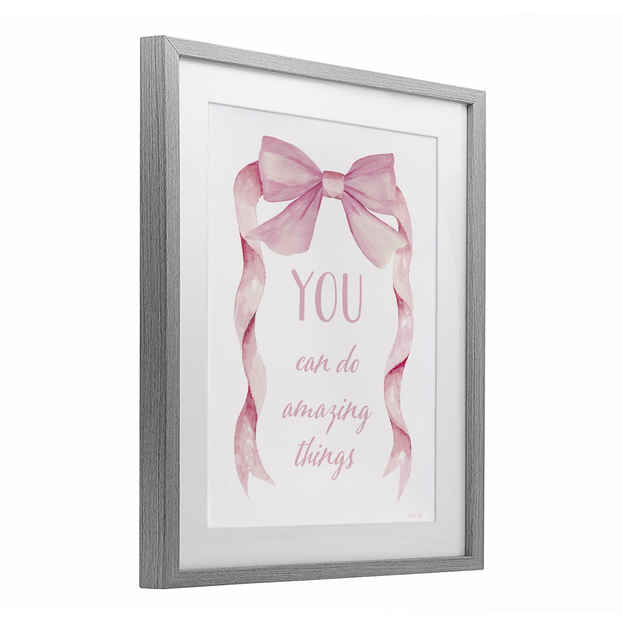 Stupell Industries Feminine Encouragement Ribbon Gray Framed Print Under Glass, design by Cindy Jacobs