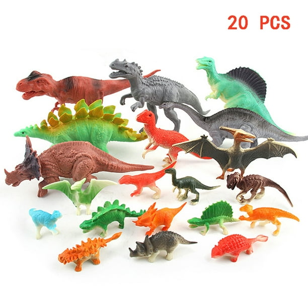 Volkmi 20pcs/Set Dinosaur Toy Solid Soft Rubber Dinosaur Animal Model Educational Toy Stegosaurus Pterosaur Tyrannosaurus Rex Decorative Toy Boy Chris