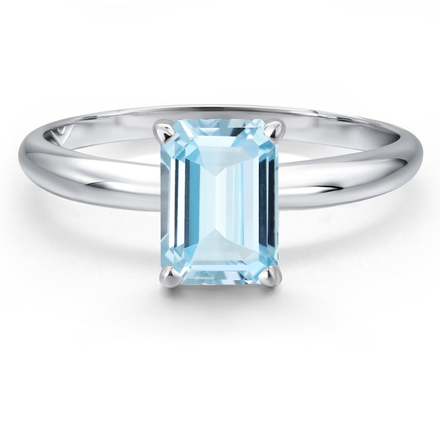 Gem Stone King 14K White Gold Sky Blue Aquamarine Solitaire Engagement Ring for Women | 1.40 Cttw | Octagon 8X6MM | Gemstone March Birthstone | Size 7