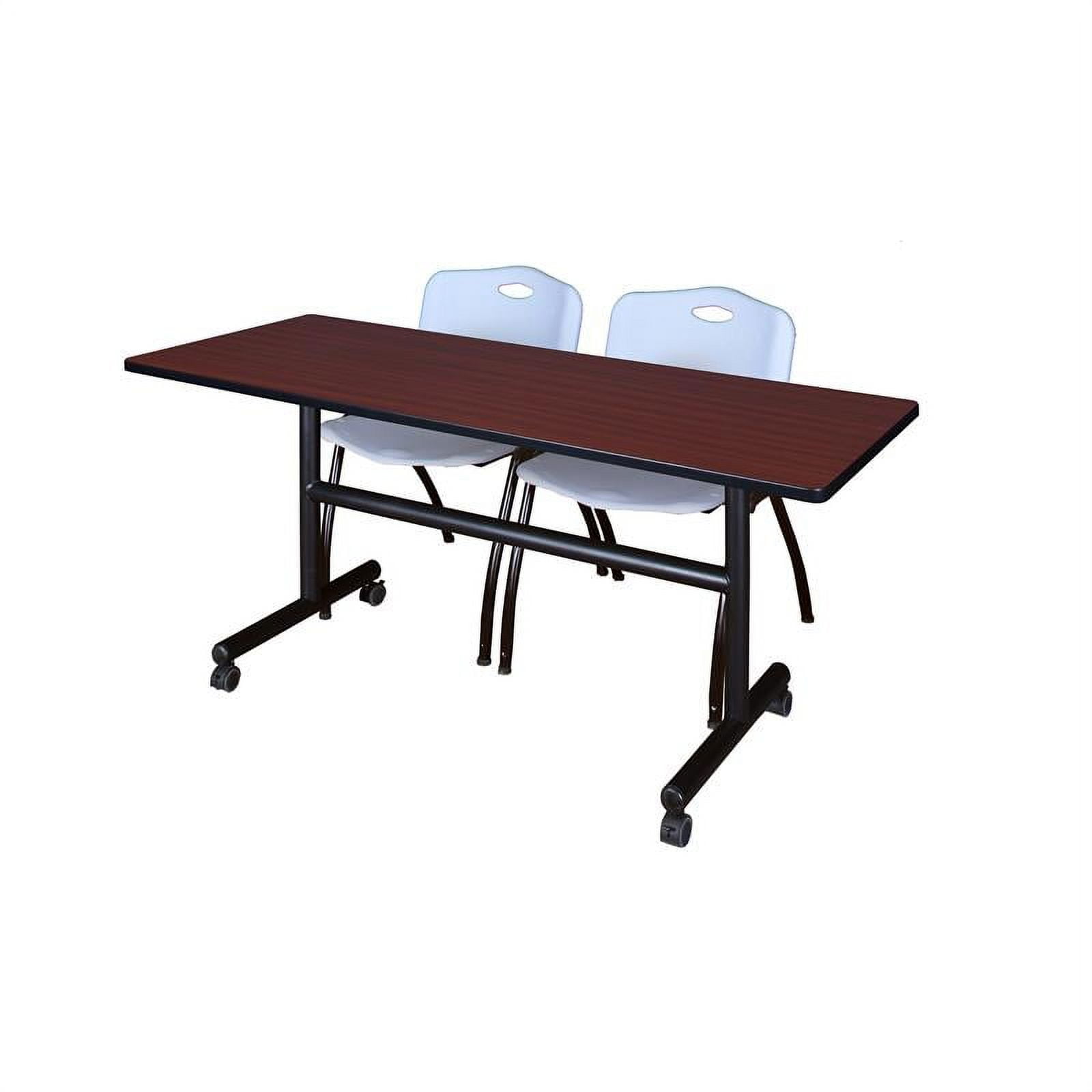 5-Piece Rustic Gray Oval Conference Table Set With 4 Black/Chrome Executive Chairs - LeatherSoft Seating