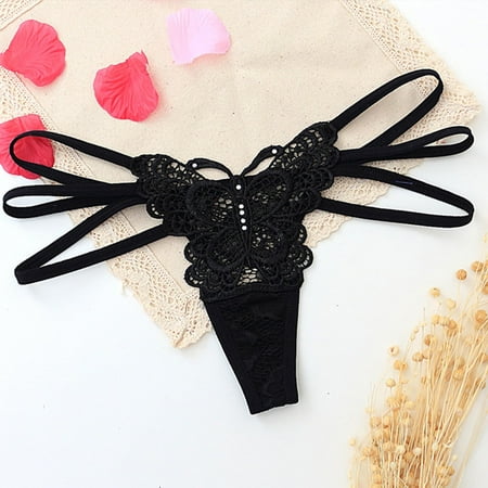 

Alueeu Ladies Sexy Panties Lace Bow Hot Drilling Solid Color Thong Ladies No Show Underwear