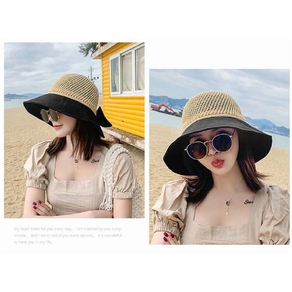Women’s Elegant Wide Brim Sun Hat, Floppy Straw Beach Hat, Packable Summer Travel Hat for Vacation, Pool and Outdoor Wear Black TIKA