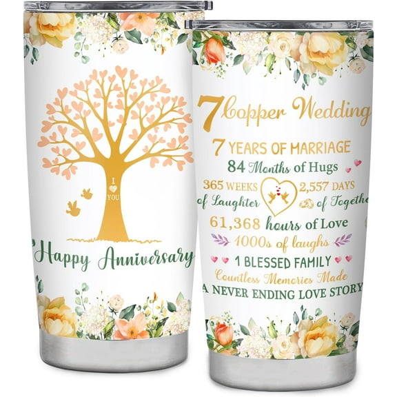 7th Anniversary Traditional Gift for Her Him 7 Year Anniversary Wedding Tumbler Gifts Copper gifts for 7th Anniversary Present for Her Wife Girlfriend Husband Couple