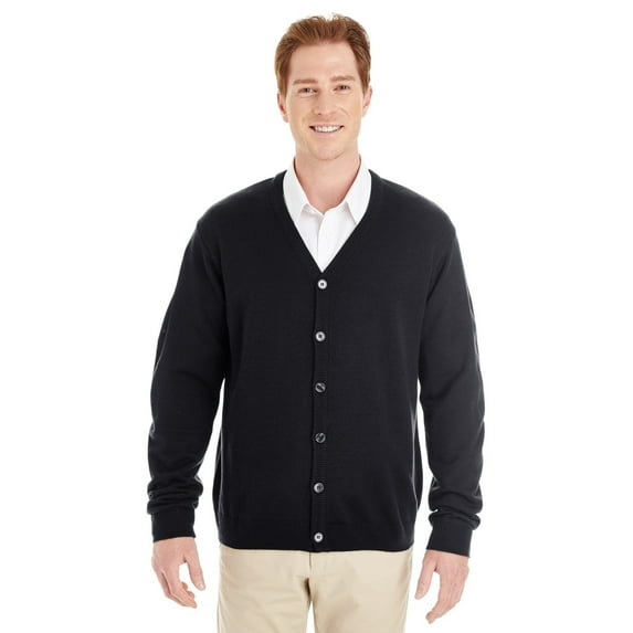 Harriton M425 Men's Pilbloc V-Neck Button Cardigan Sweater - Black - 3XL