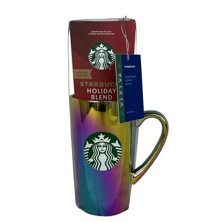 Starbucks Holographic Seasonal Latte Mug with 2.5oz Holiday Blend Ground Coffee Gift Set