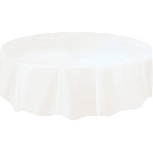 Plastic Round Table Cover, White, 84"