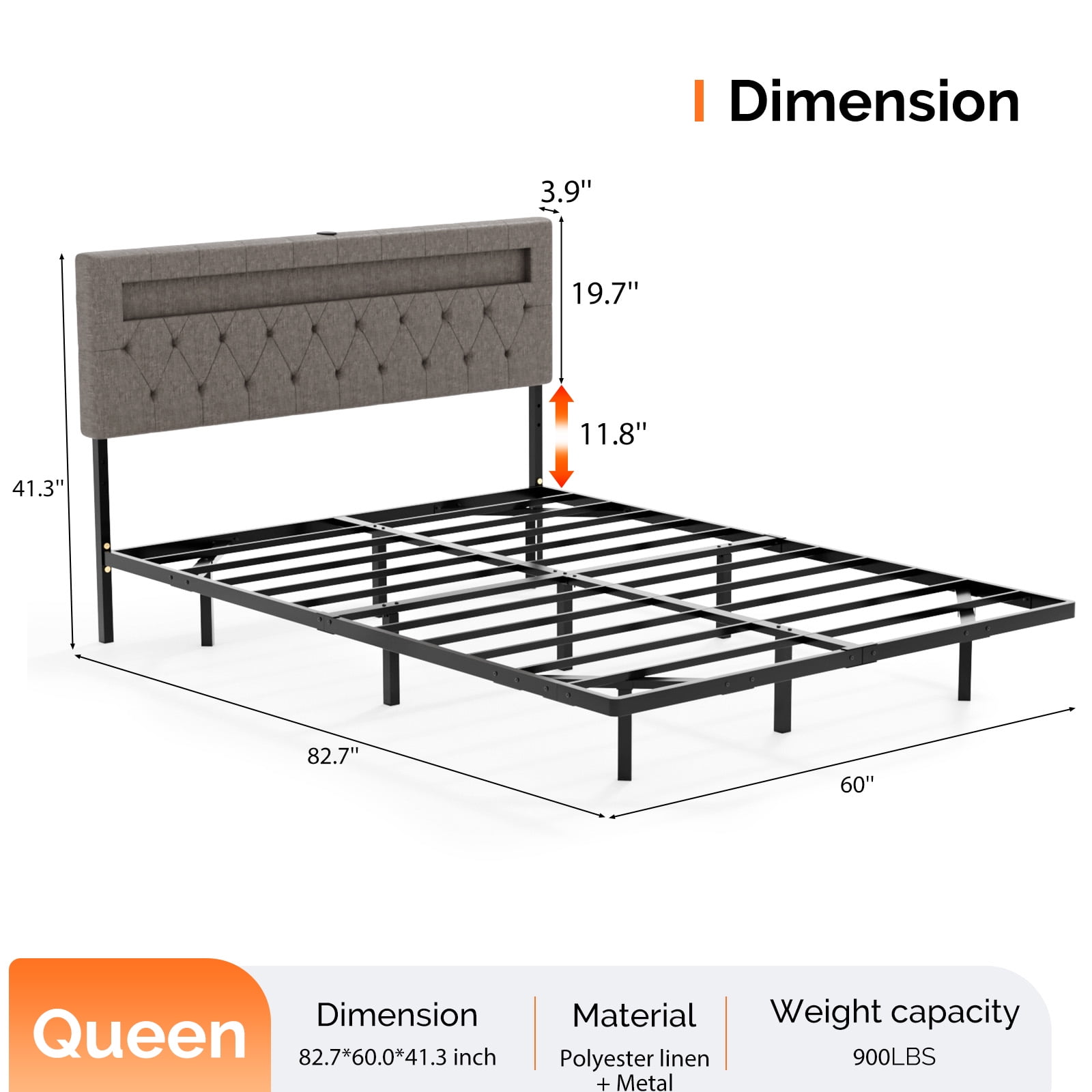 Zimtown Floating Bed Frame Queen Size Metal Platform Bed for Bedroom, No Box Spring Needed, Gray