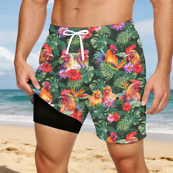 PMVFHDE Men's Summer Casual Shorts Fashionable Beach Pants with Double Layer Inner and Convenient Pockets for Outdoor Activities D,XL