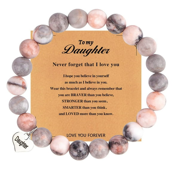 Bracelet for Daughter, Women's Adjustable Bracelet, Women's Frosted Pink Zebra Print Beaded Bracelet, 7 Inch, Natural Stone Material