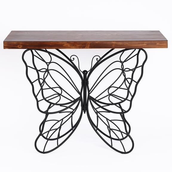Wood Top Metal Butterfly Accent Console and Entry Table