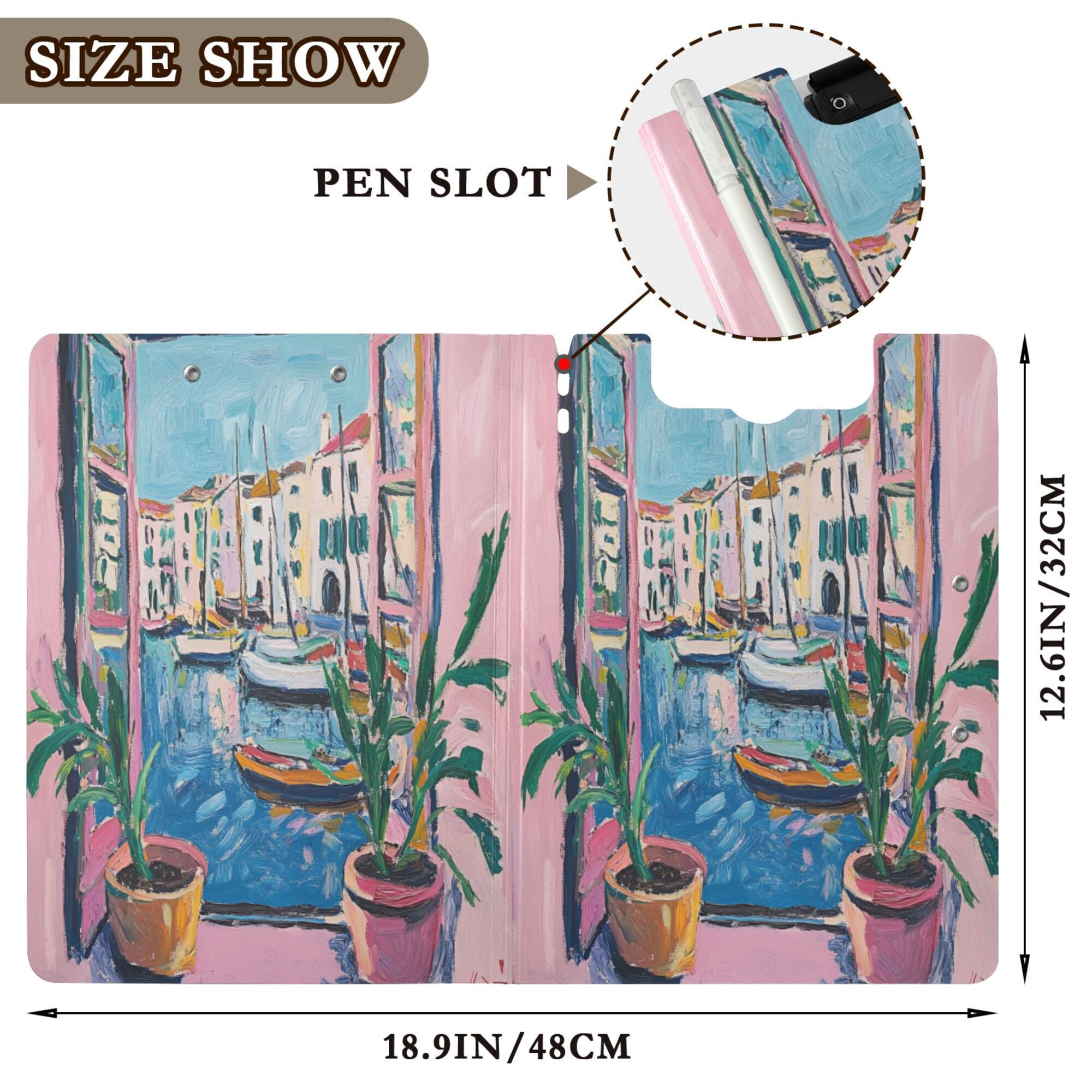 FORMRS A4 Clipboard Folder with Pen Holder Horizontal Foldable School Office Binder, Blue Plants Window