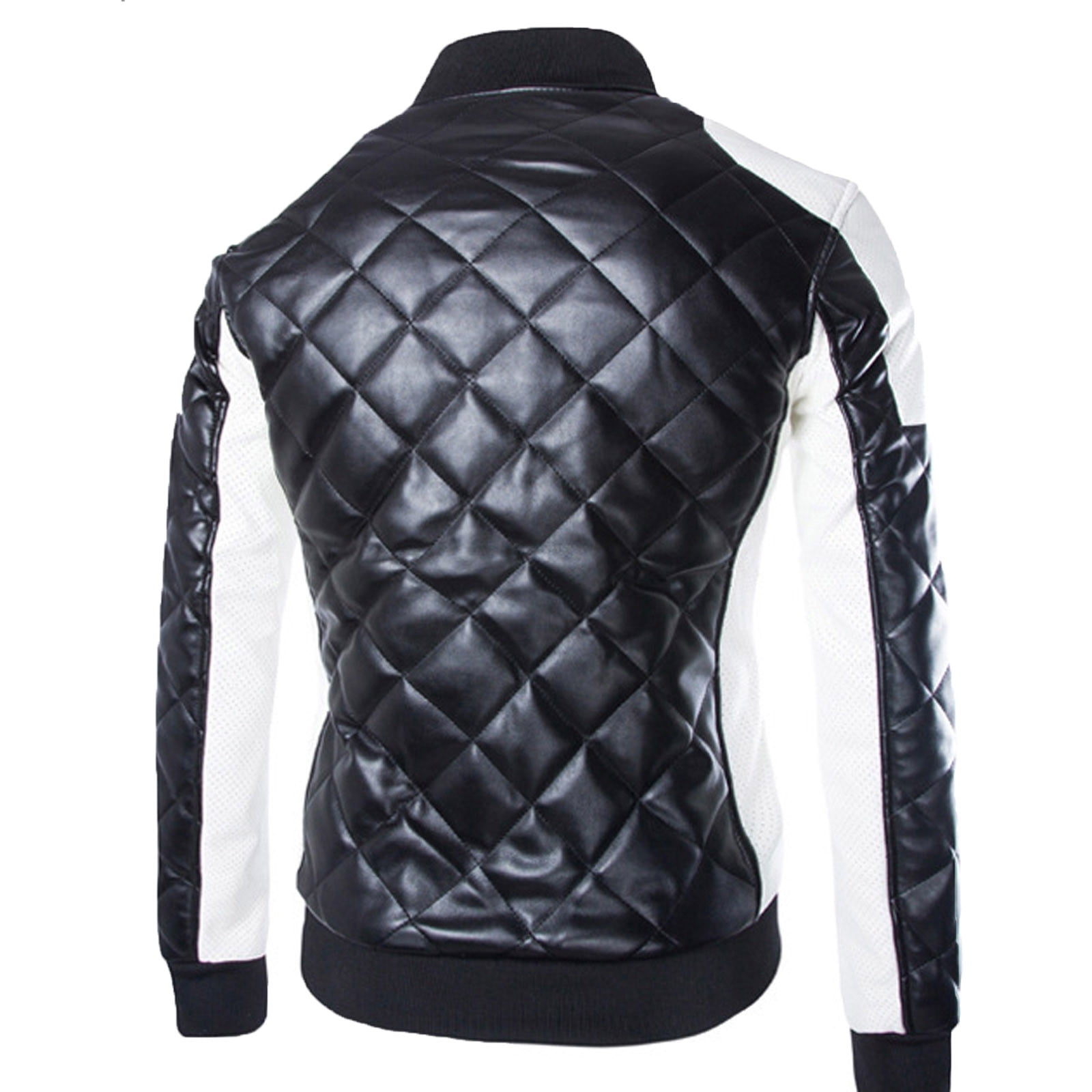 YODETEY Men Casual Color Matching Leather Stand-Up Collar Zipper Jacket Coats Black 16(XXXXXL)