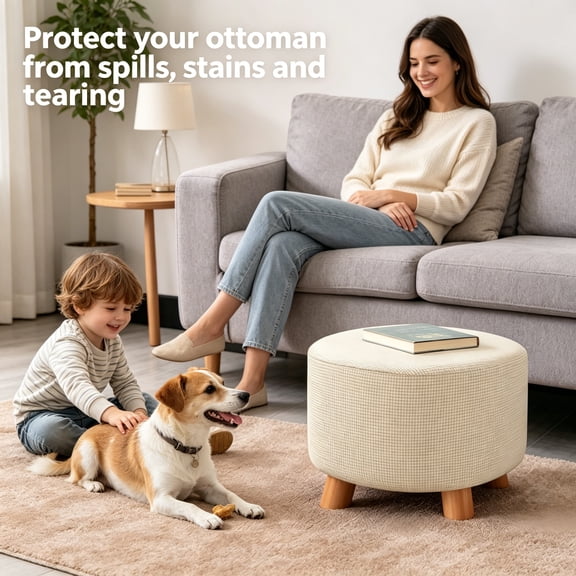 XIBUFE 2026 New Small Ottoman with Sliding Cover Footrest,Seat Cover,Removable Storage Ottoman for Living Room,Bedroom,Office,Entryway,Playroom Beige
