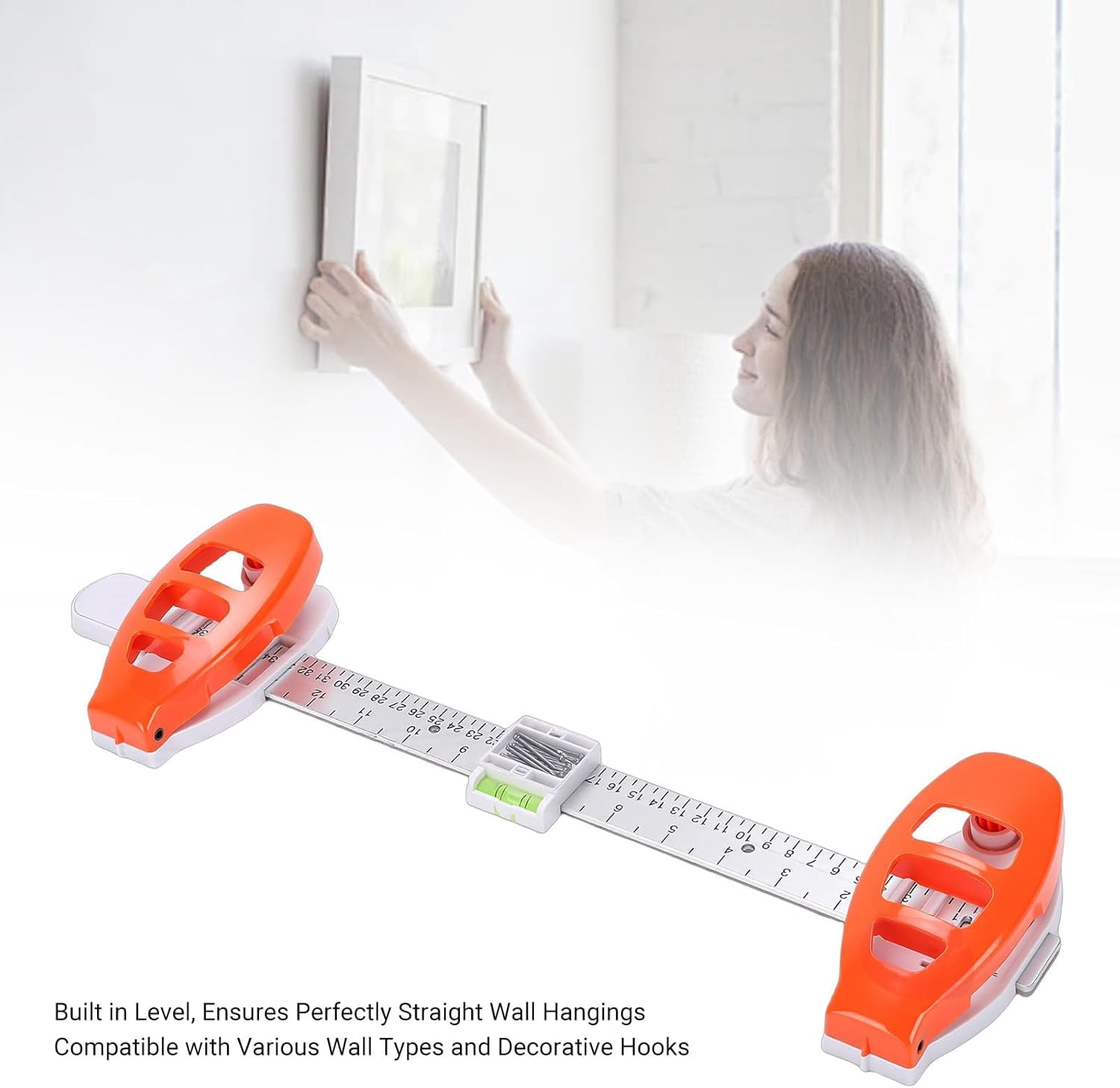 Picture Hanging Tool with Built-in Level for Photo Frames, ABS Frame Hanger Ruler for Wall Decor