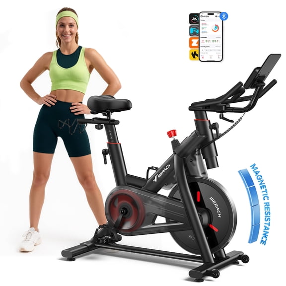 MERACH Exercise Bike with Self-Generating Power, 16-Level Electric Magnetic Resistance, 40LBS Flywheel, Bluetooth App Control, 350LBS Capacity Indoor Cycling Bike with Adjustable Seat & Handlebars