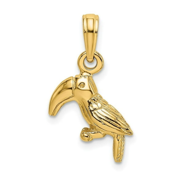 Auriga Fine Jewelry 10K Yellow Gold 3-D Textured/Polished Toucan Bird Charm for Women (L-18.8 mm, W-12.3 mm)